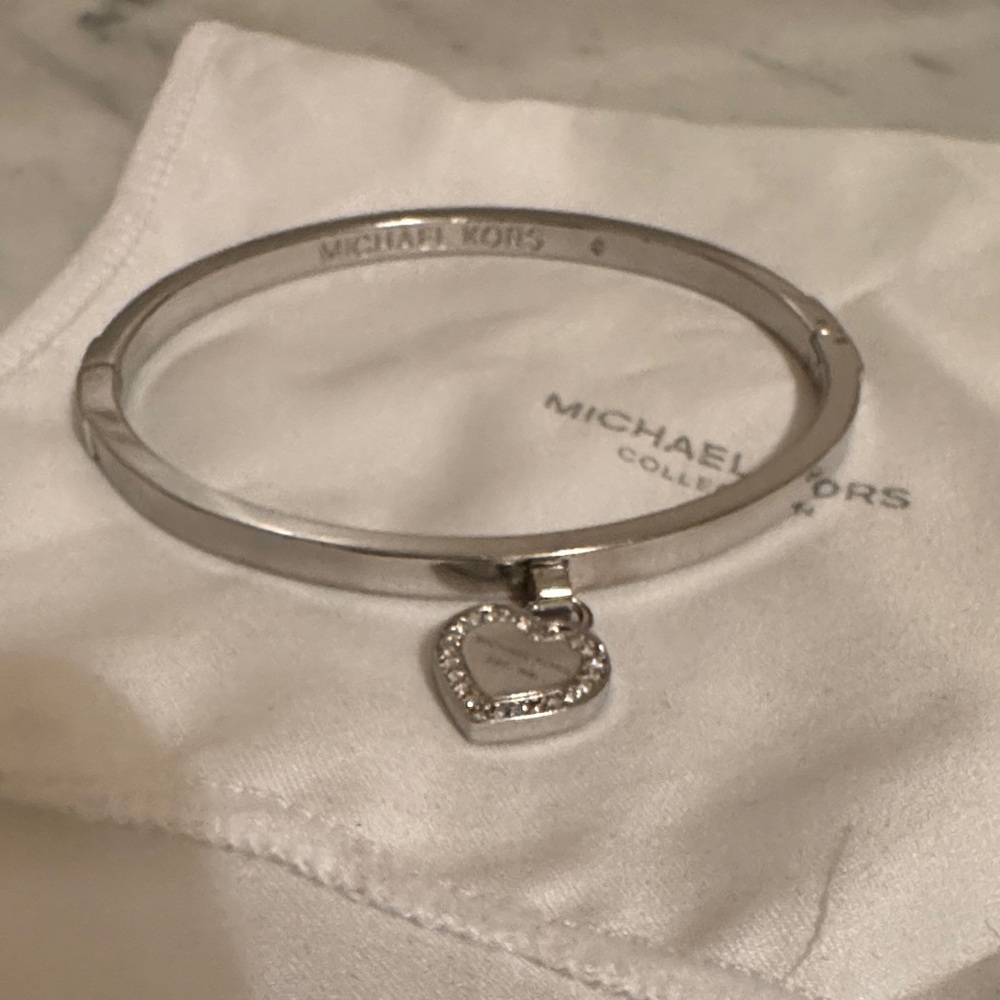 Michael Kors Silver Heart Charm Bangle